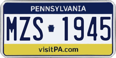 PA license plate MZS1945