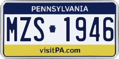 PA license plate MZS1946