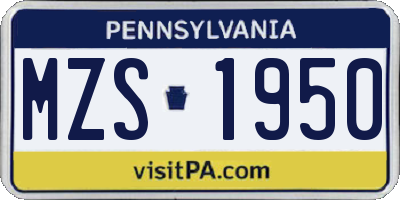 PA license plate MZS1950
