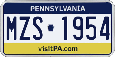 PA license plate MZS1954