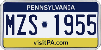 PA license plate MZS1955