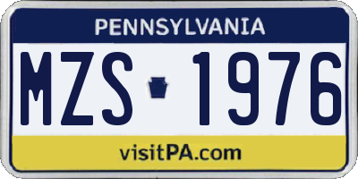 PA license plate MZS1976