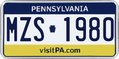 PA license plate MZS1980