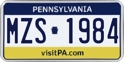 PA license plate MZS1984
