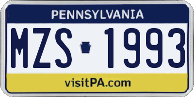 PA license plate MZS1993
