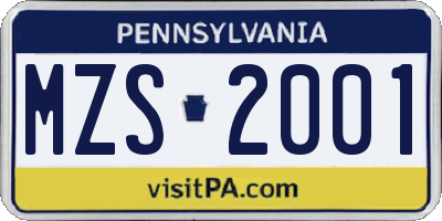 PA license plate MZS2001