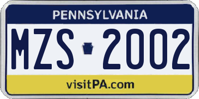 PA license plate MZS2002