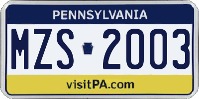 PA license plate MZS2003
