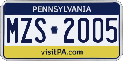 PA license plate MZS2005