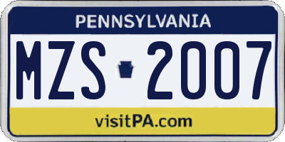 PA license plate MZS2007