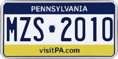 PA license plate MZS2010