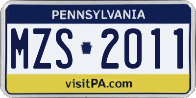 PA license plate MZS2011