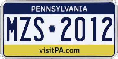 PA license plate MZS2012