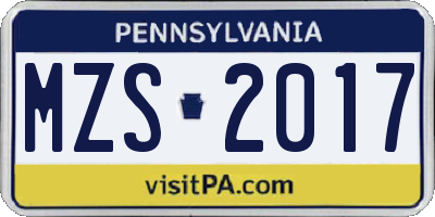 PA license plate MZS2017