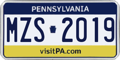 PA license plate MZS2019