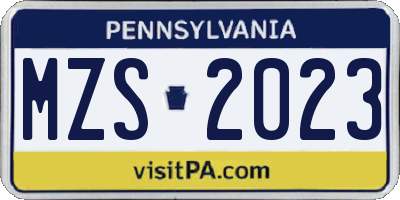 PA license plate MZS2023