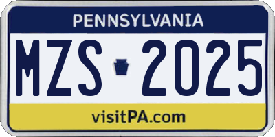PA license plate MZS2025