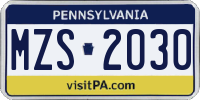 PA license plate MZS2030
