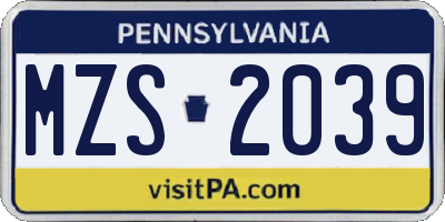 PA license plate MZS2039
