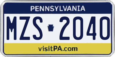 PA license plate MZS2040