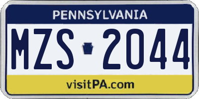 PA license plate MZS2044