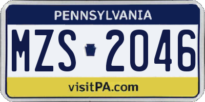 PA license plate MZS2046