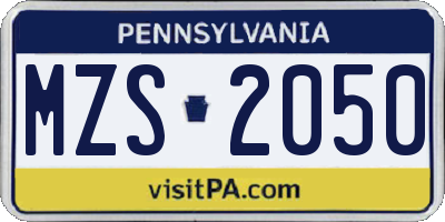 PA license plate MZS2050