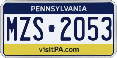 PA license plate MZS2053
