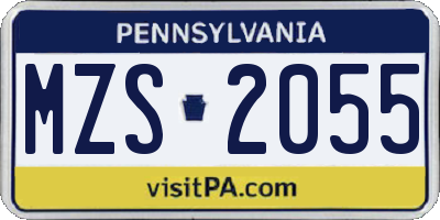 PA license plate MZS2055