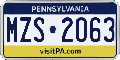 PA license plate MZS2063