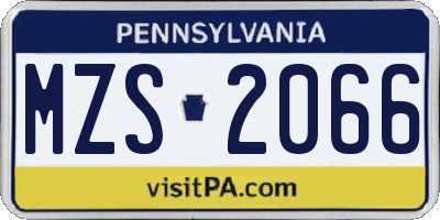 PA license plate MZS2066