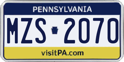 PA license plate MZS2070
