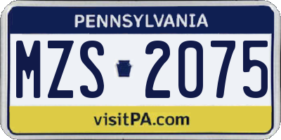 PA license plate MZS2075