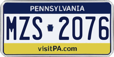 PA license plate MZS2076