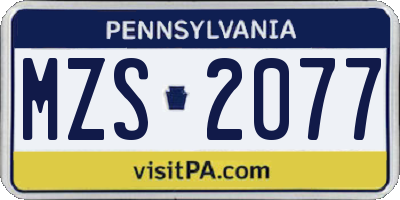 PA license plate MZS2077
