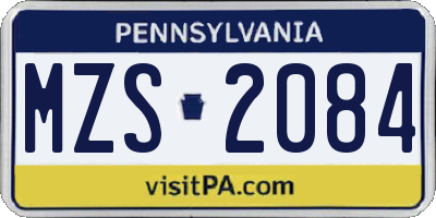 PA license plate MZS2084