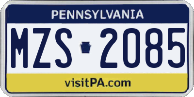 PA license plate MZS2085