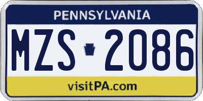 PA license plate MZS2086
