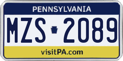 PA license plate MZS2089