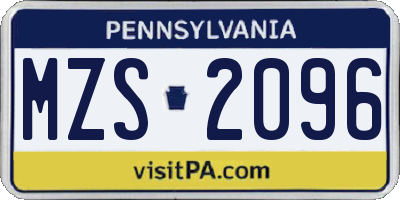 PA license plate MZS2096