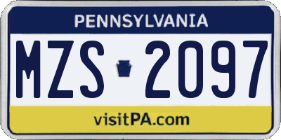 PA license plate MZS2097