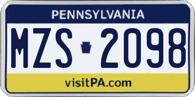 PA license plate MZS2098