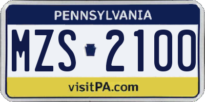 PA license plate MZS2100