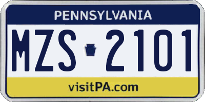 PA license plate MZS2101