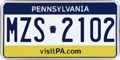 PA license plate MZS2102