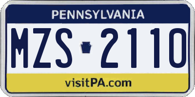 PA license plate MZS2110