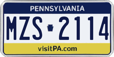 PA license plate MZS2114