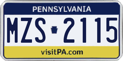 PA license plate MZS2115