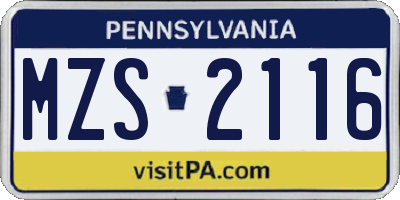 PA license plate MZS2116