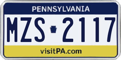PA license plate MZS2117